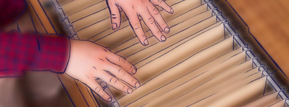 Illustration zweier Hände, die ein Hängearchiv durchsuchen