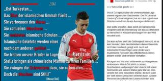 Zitat Mesut Özils zu Uiguren in China mit Facebbok-Kommentar